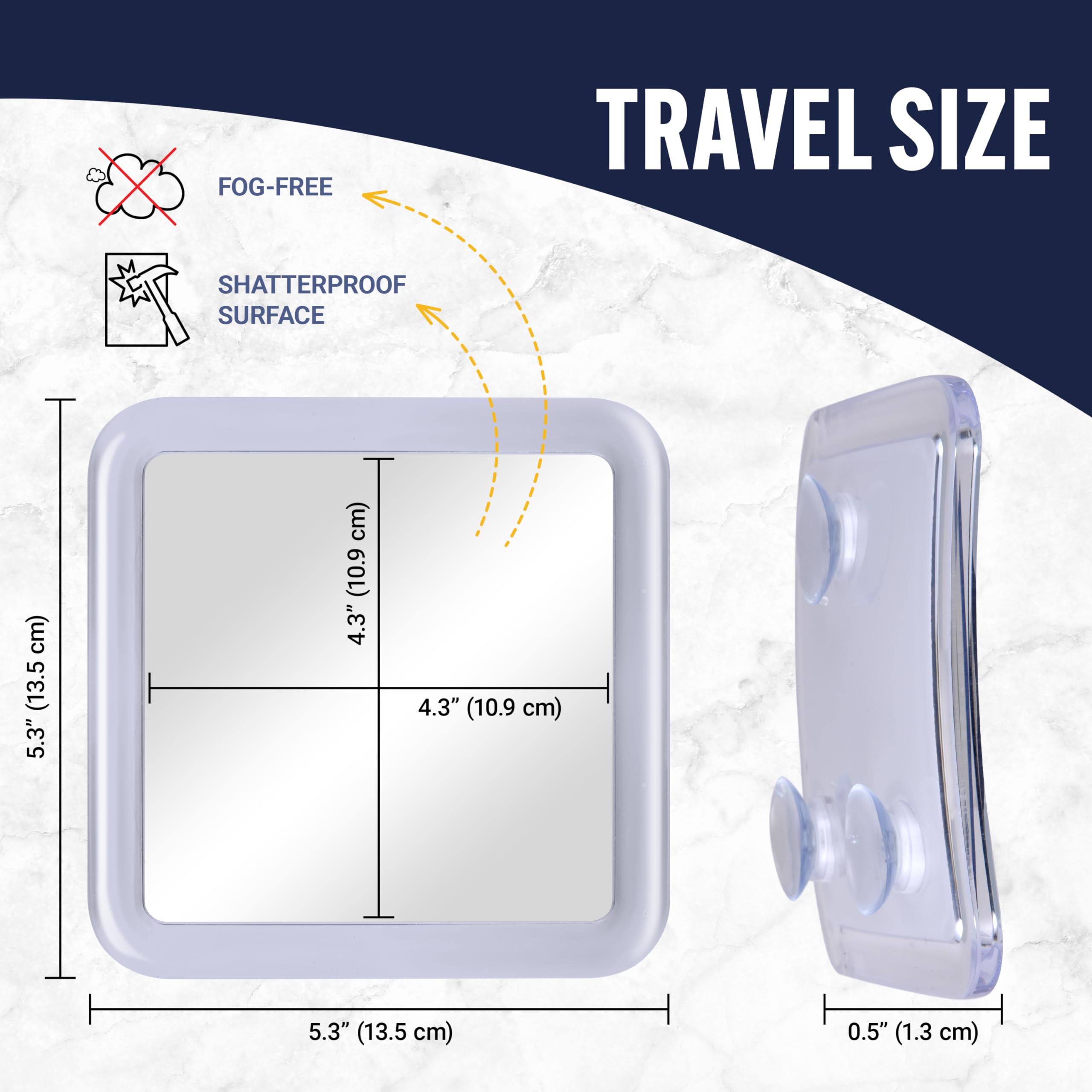 MIRRORVANA triple suction cups attach securely to glass or tile surfaces in showers.