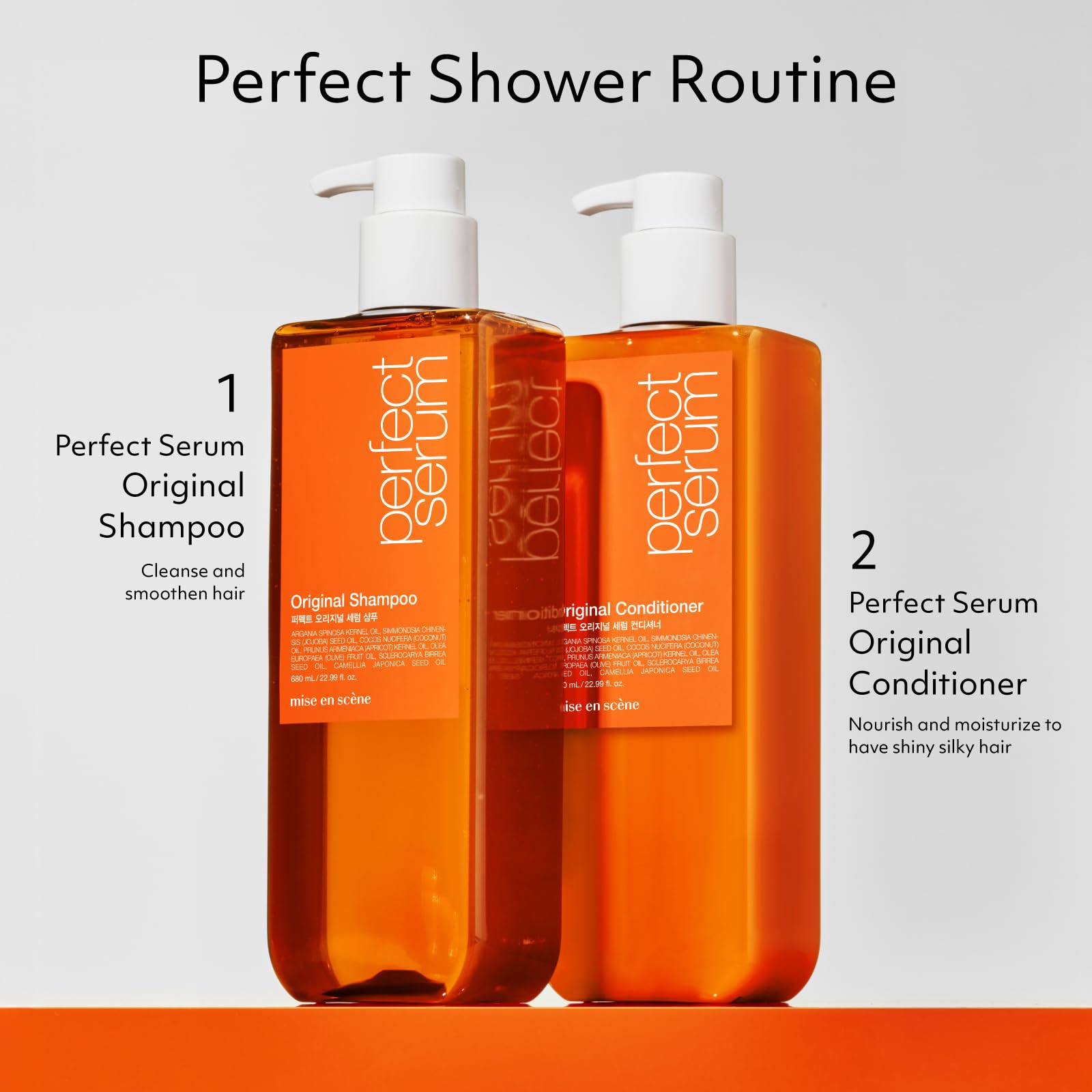 Mise En Scene blow-dry friendly, shiny hair visual suggests smooth styling results.