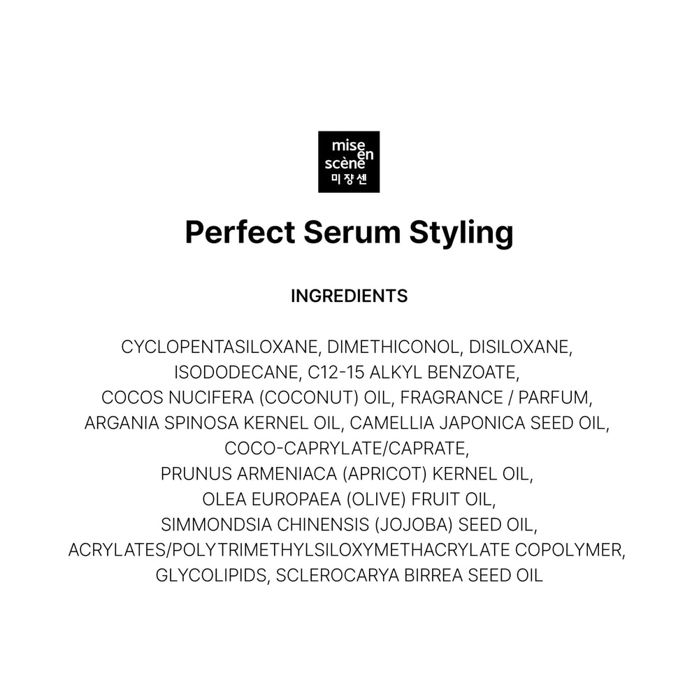 Mise En Scene Perfect Serum paired with shampoo conditioner routine