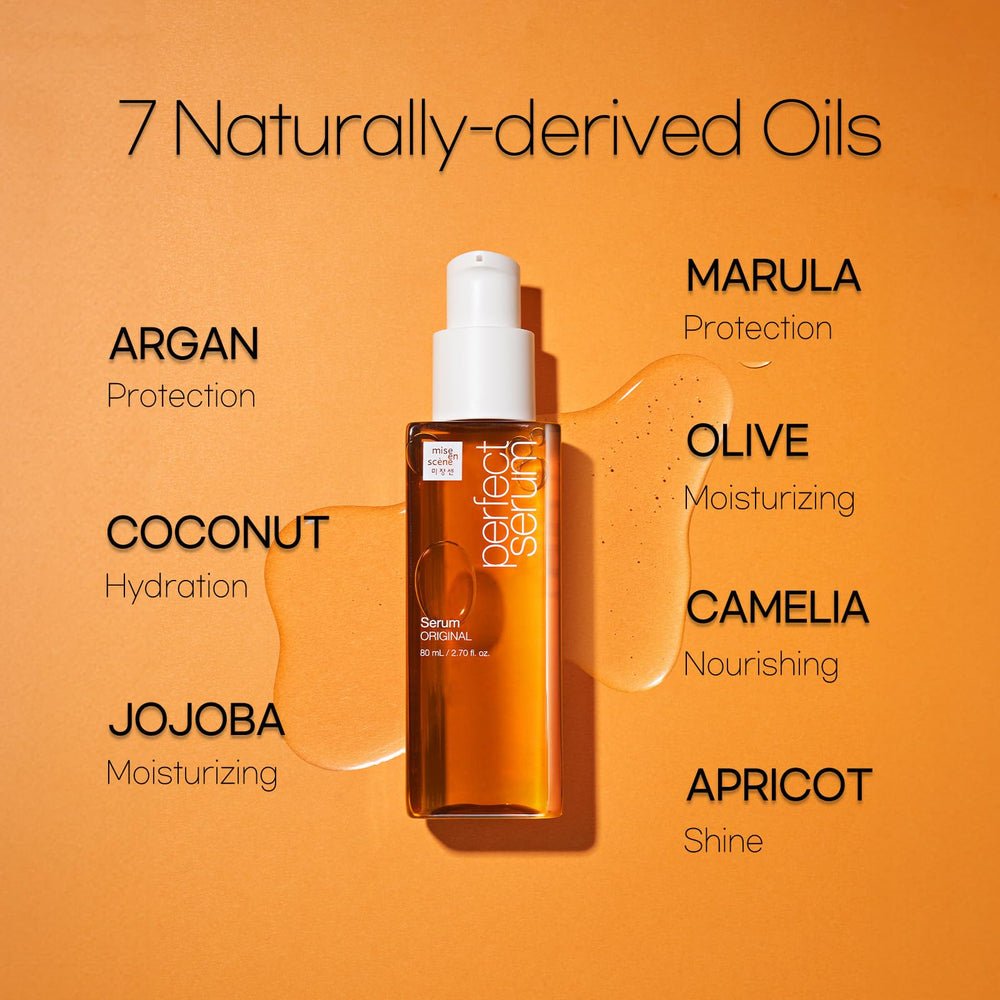 Mise En Scene Perfect Serum Original alcohol-free formula supports healthier styling.