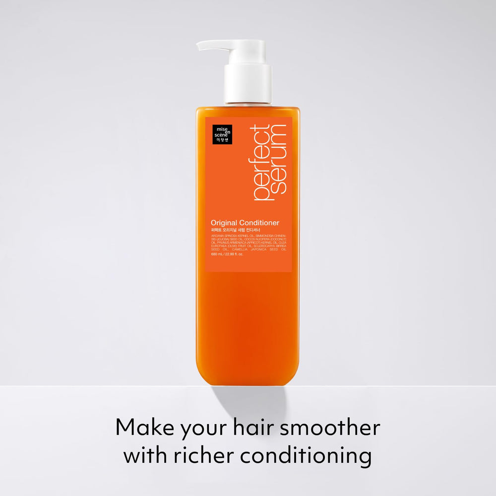Mise En Scene Perfect Serum Original Conditioner argan oil and jojoba seeds blend nourishes.