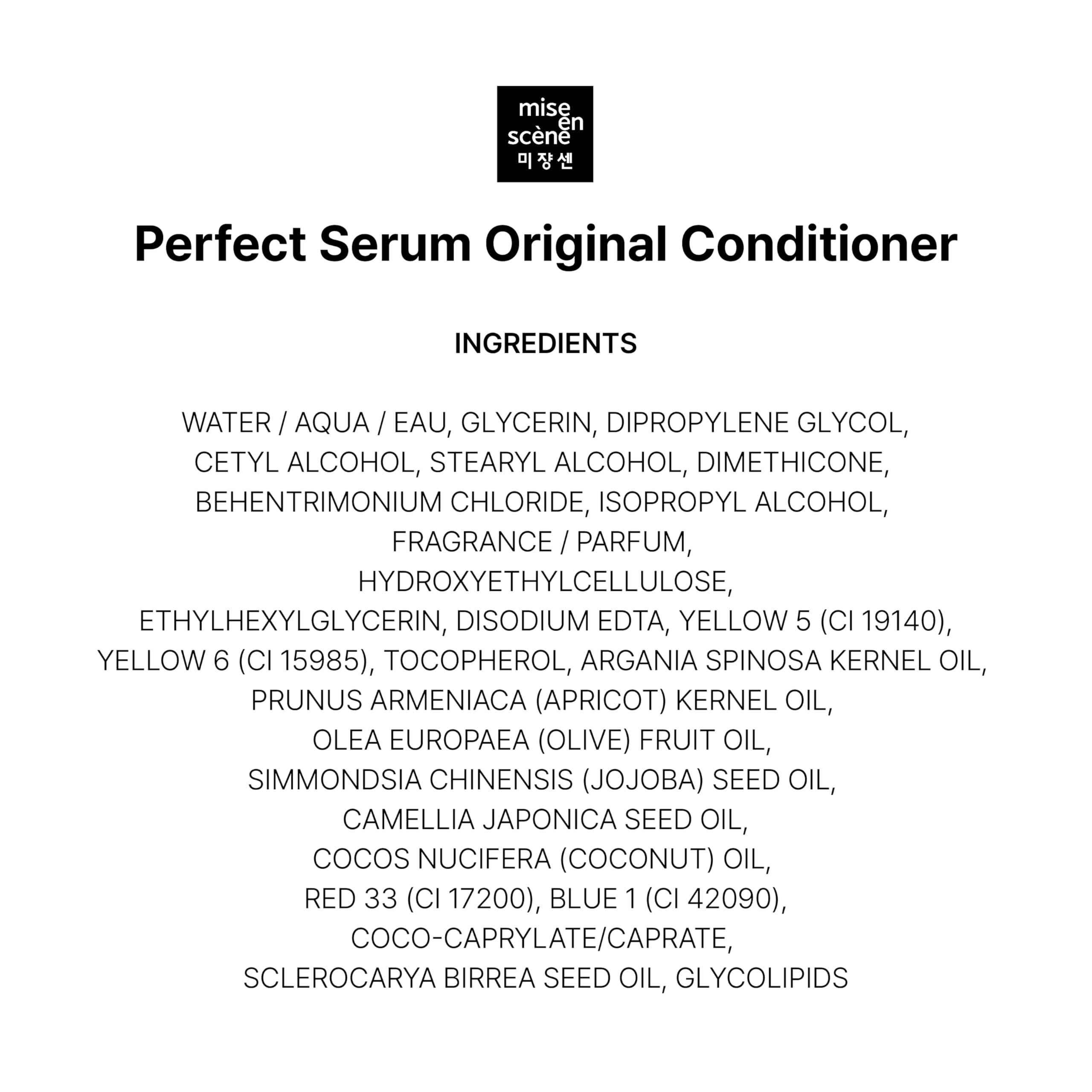 Mise En Scene Perfect Serum Original Conditioner packaging closeup emphasizes premium care.