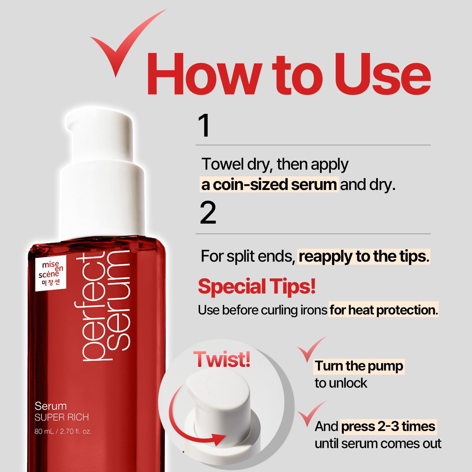 Mise En Scene Perfect Serum on vanity for salon-like shine