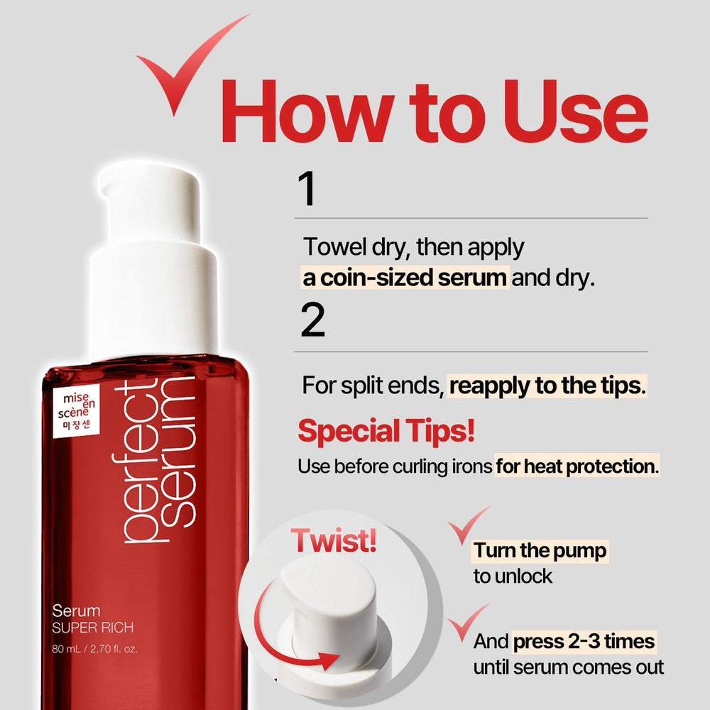 Mise En Scene Perfect Serum on vanity for salon-like shine