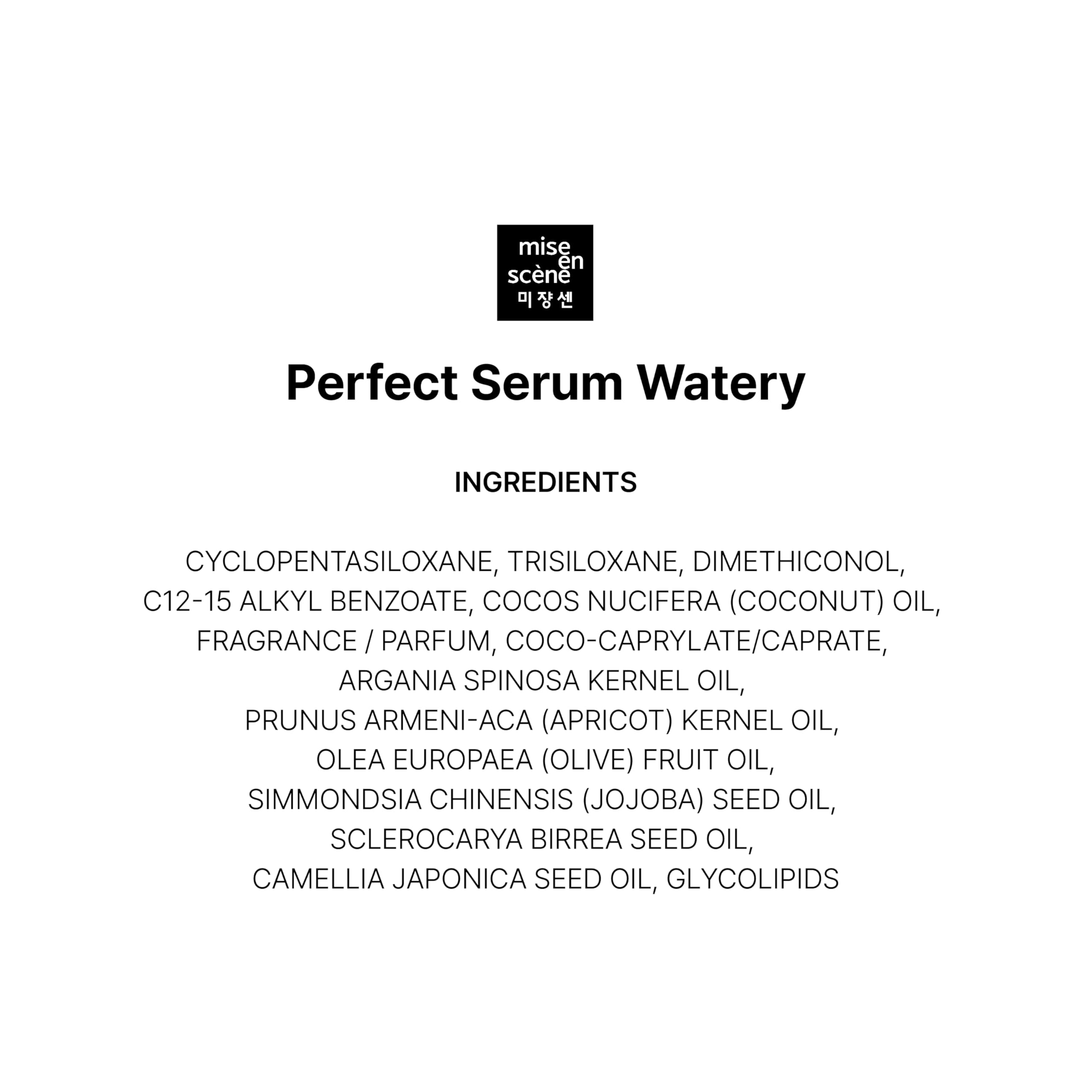 Mise En Scene Perfect Serum Watery bottle 270ml highlights generous size for ongoing use.