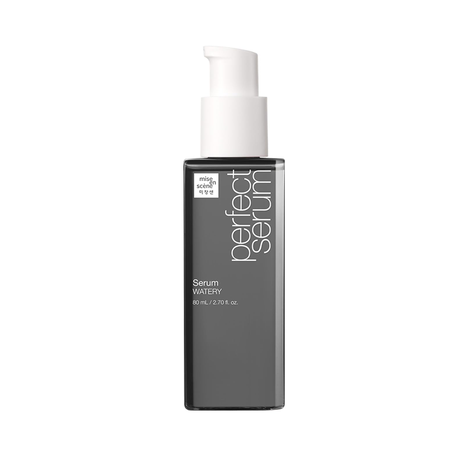 Mise En Scene Perfect Serum Watery bottle front shows lightweight hydration for fine hair.