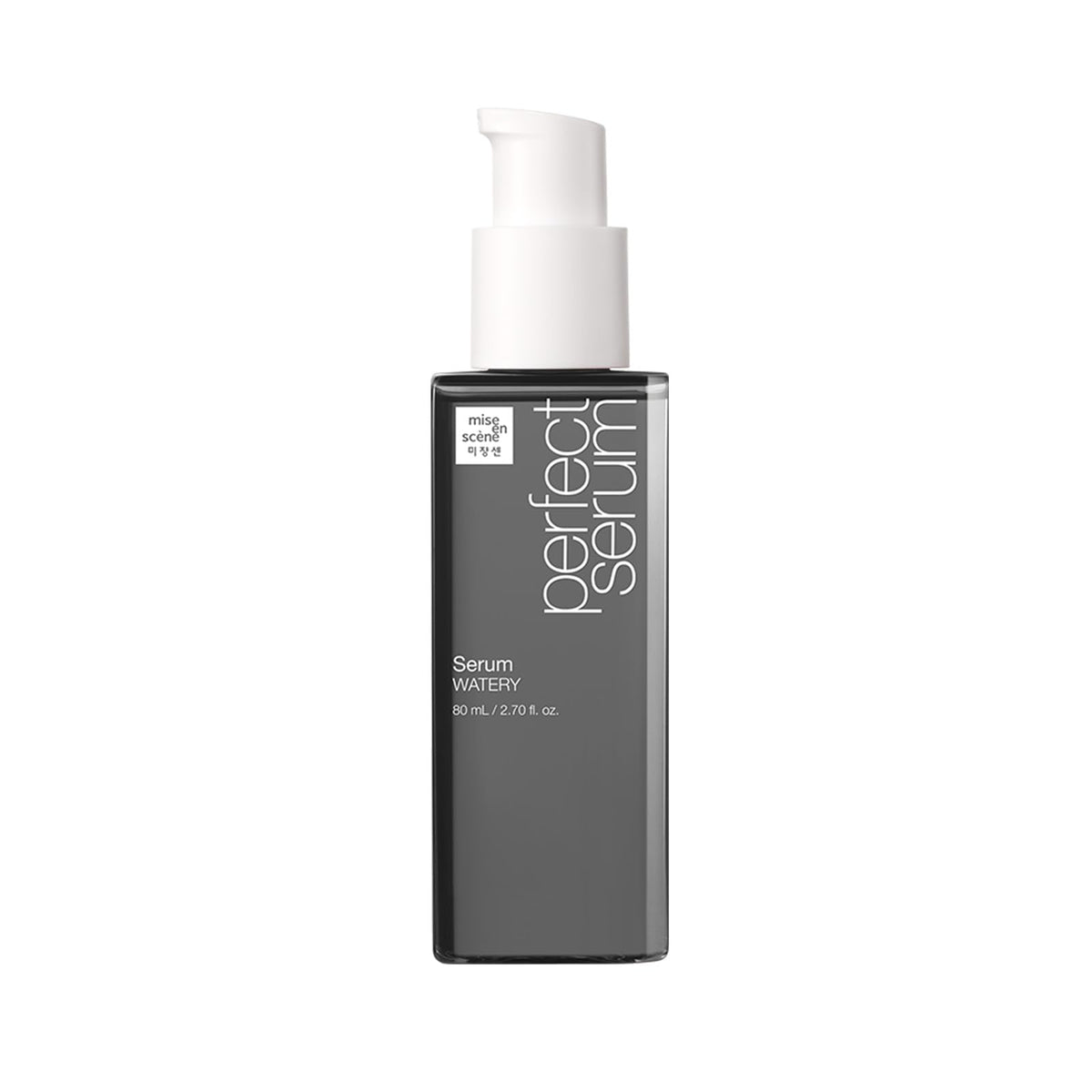 Mise En Scene Perfect Serum Watery bottle front shows lightweight hydration for fine hair.