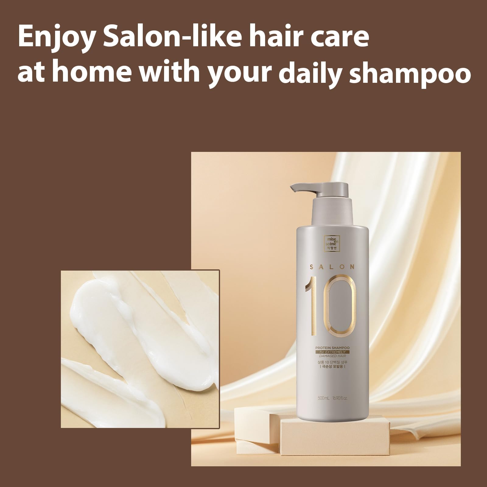 Mise En Scene Salon 10 Protein Shampoo repairing damaged cuticle in action.