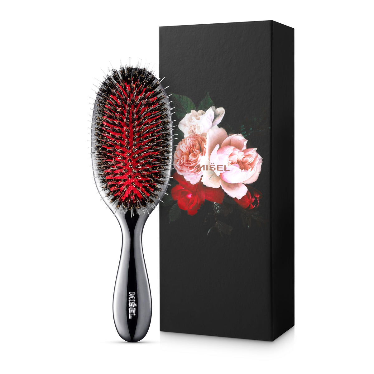 MIŠEL professional boar bristle brush close-up of the handle for smooth styling