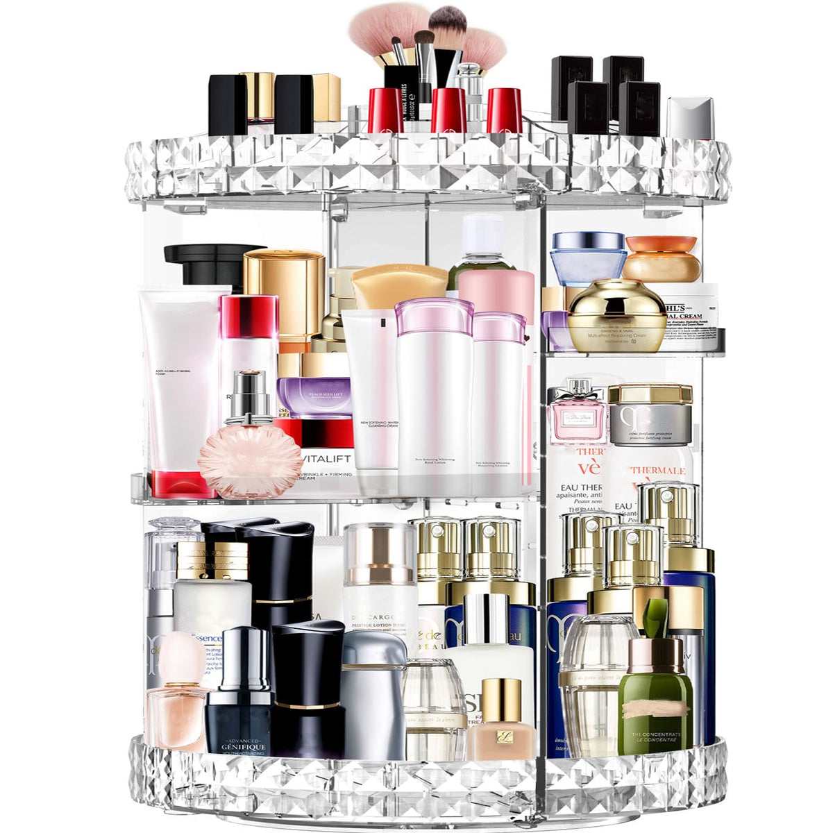 MISERWE makeup organizer 360 rotation base with easy-access cosmetics during use