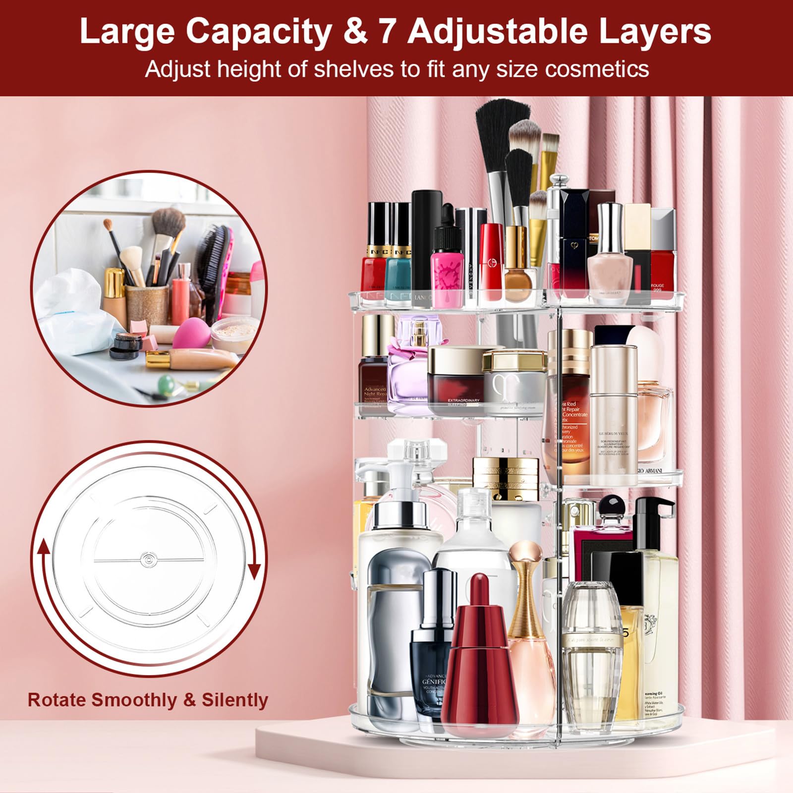 MISERWE non-slip bottom keeps the organizer stable on a vanity.