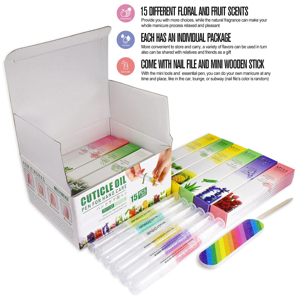 Miss Forever cuticle oil pen in application angle showing precise nail care.