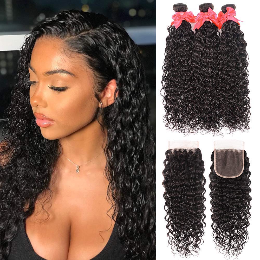 Miss GAGA water wave bundles with closure for natural blend and full volume.