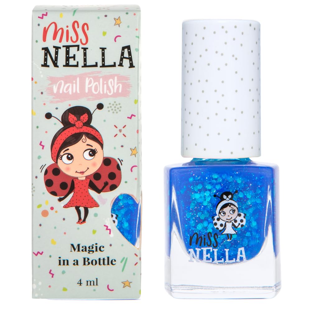 MISS NELLA COOL KID esmalte azul para niños, seguro y fácil de quitar.