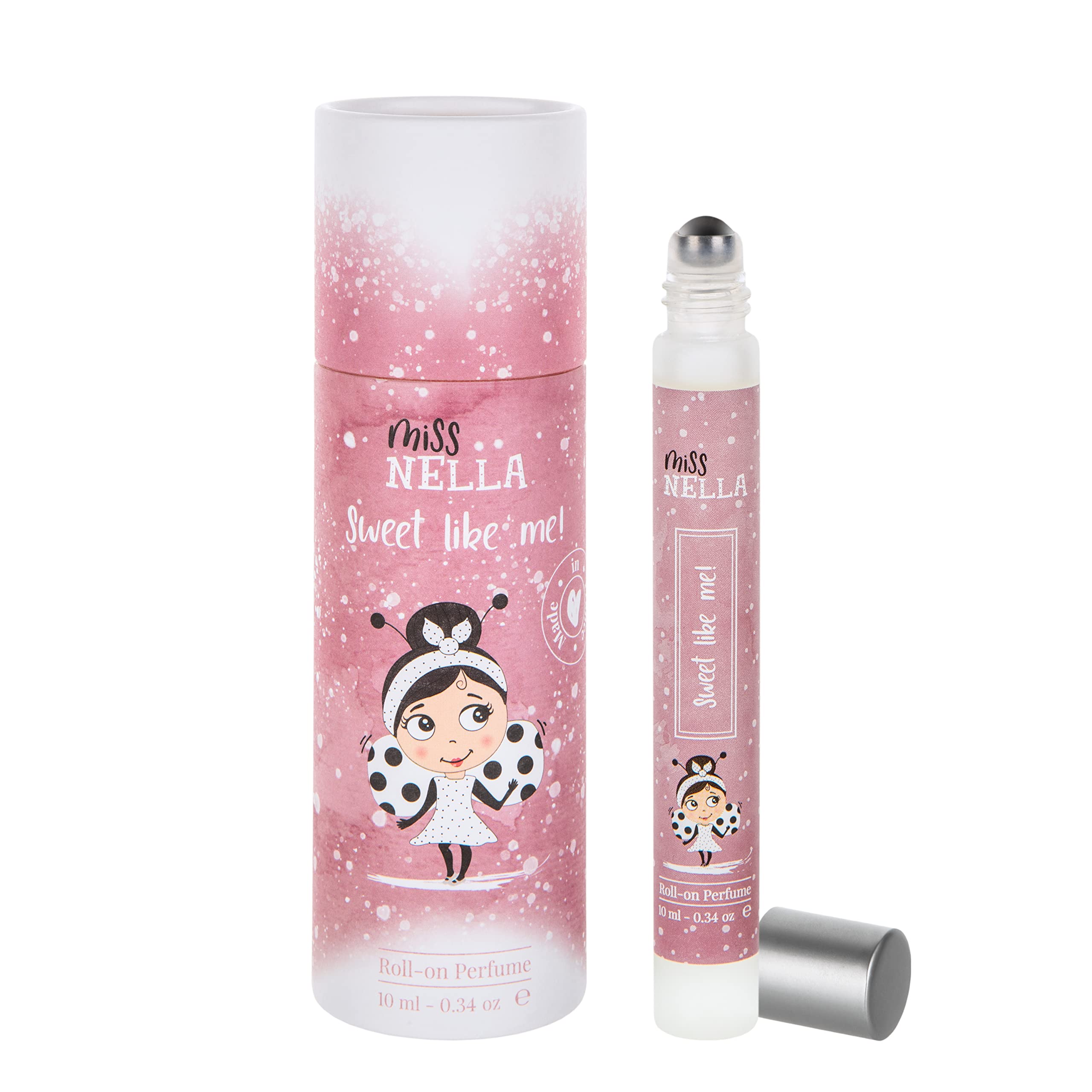 Miss Nella Kids Sweet Like Me roll-on bottle shows a gentle, portable fragrance for daily wear