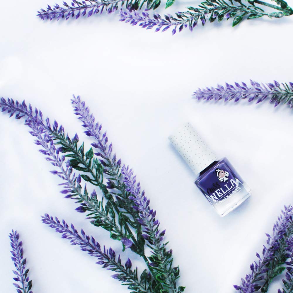 MISS NELLA Sweet Lavender glitter detail catches light on nails.