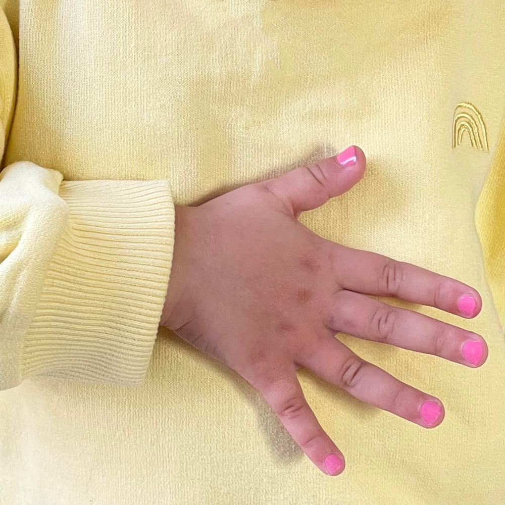 MISS NELLA Sweet Little Pack nail polish removal close-up shows easy peel-off.