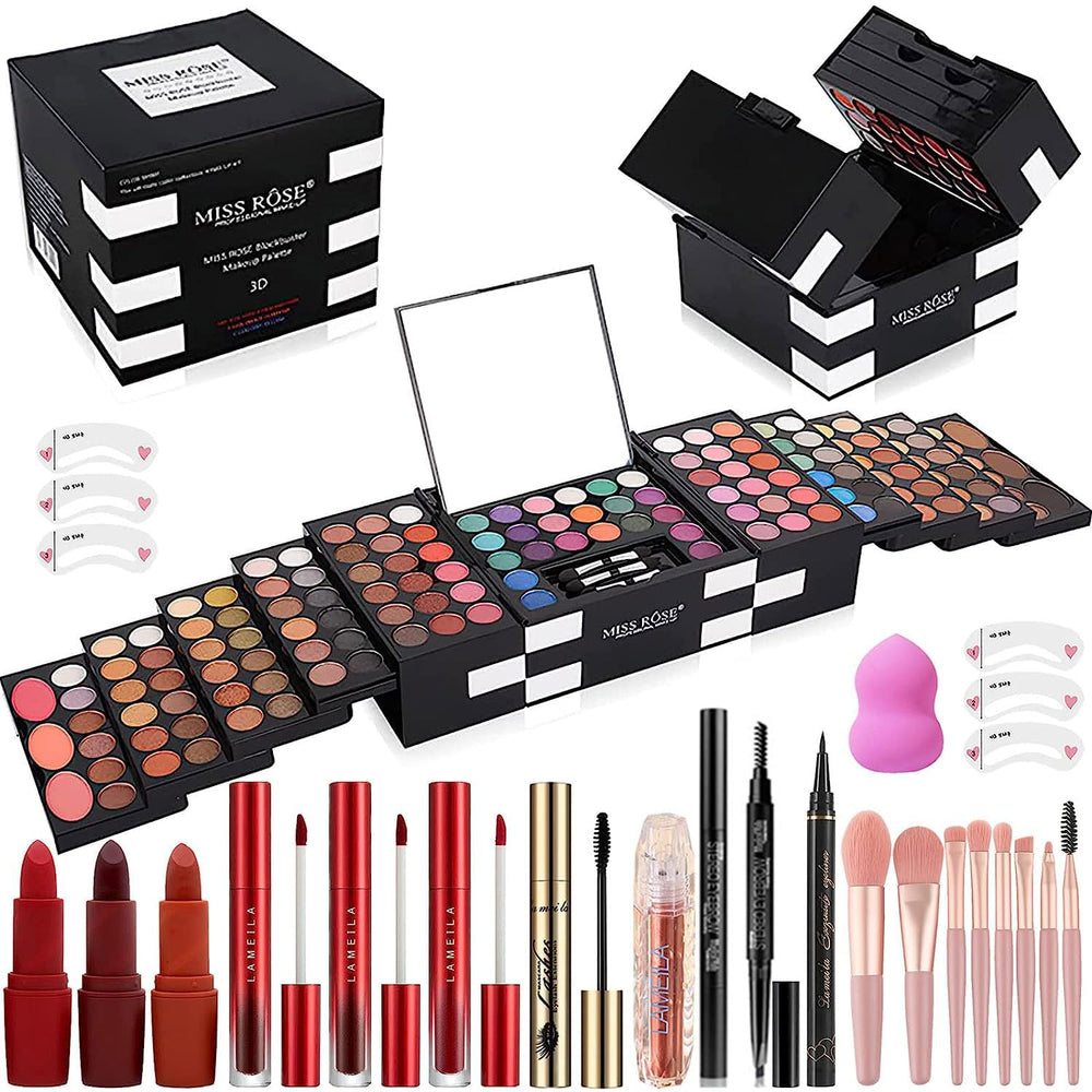 Miss Rose M 148 Colors makeup pallet front view shows vibrant all in one palette for versatile looks