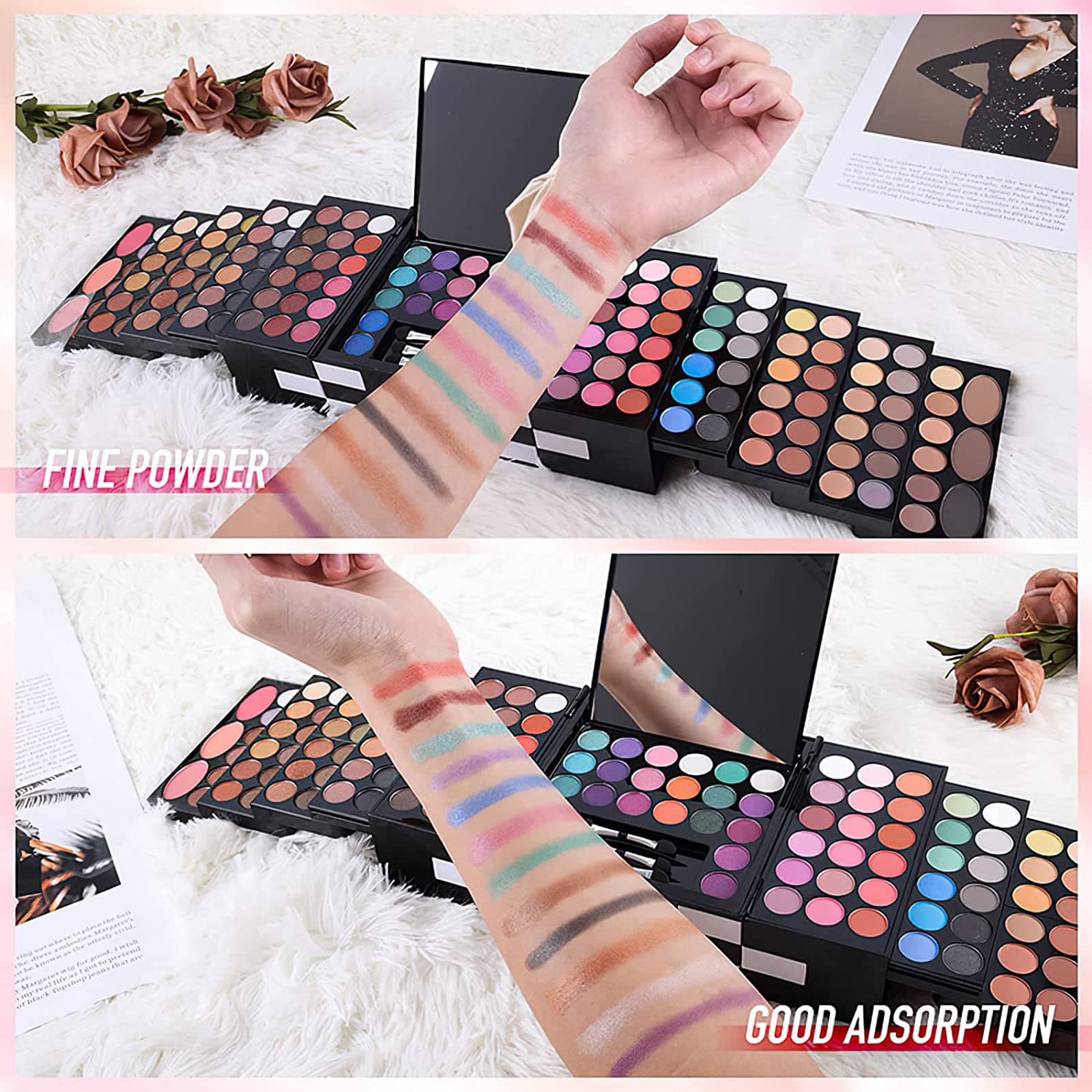 Miss Rose M 148 Colors makeup pallet open palette reveals rich shades for day to night looks
