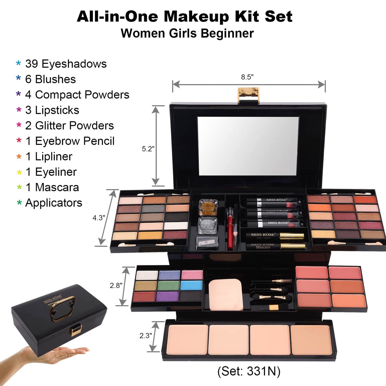 Miss Rose M 58 Color Kit eyeshadow palette for versatile day-to-night looks.