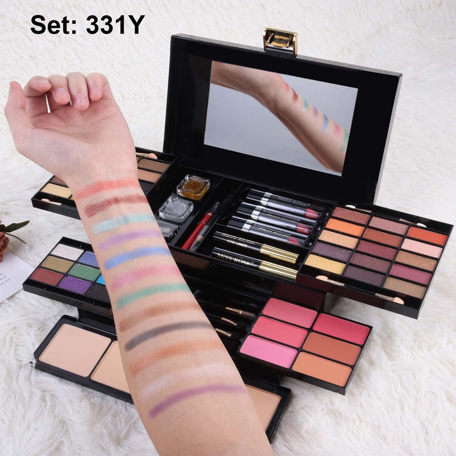 Miss Rose M-58 compact mirror ensures easy on-the-go touch-ups.