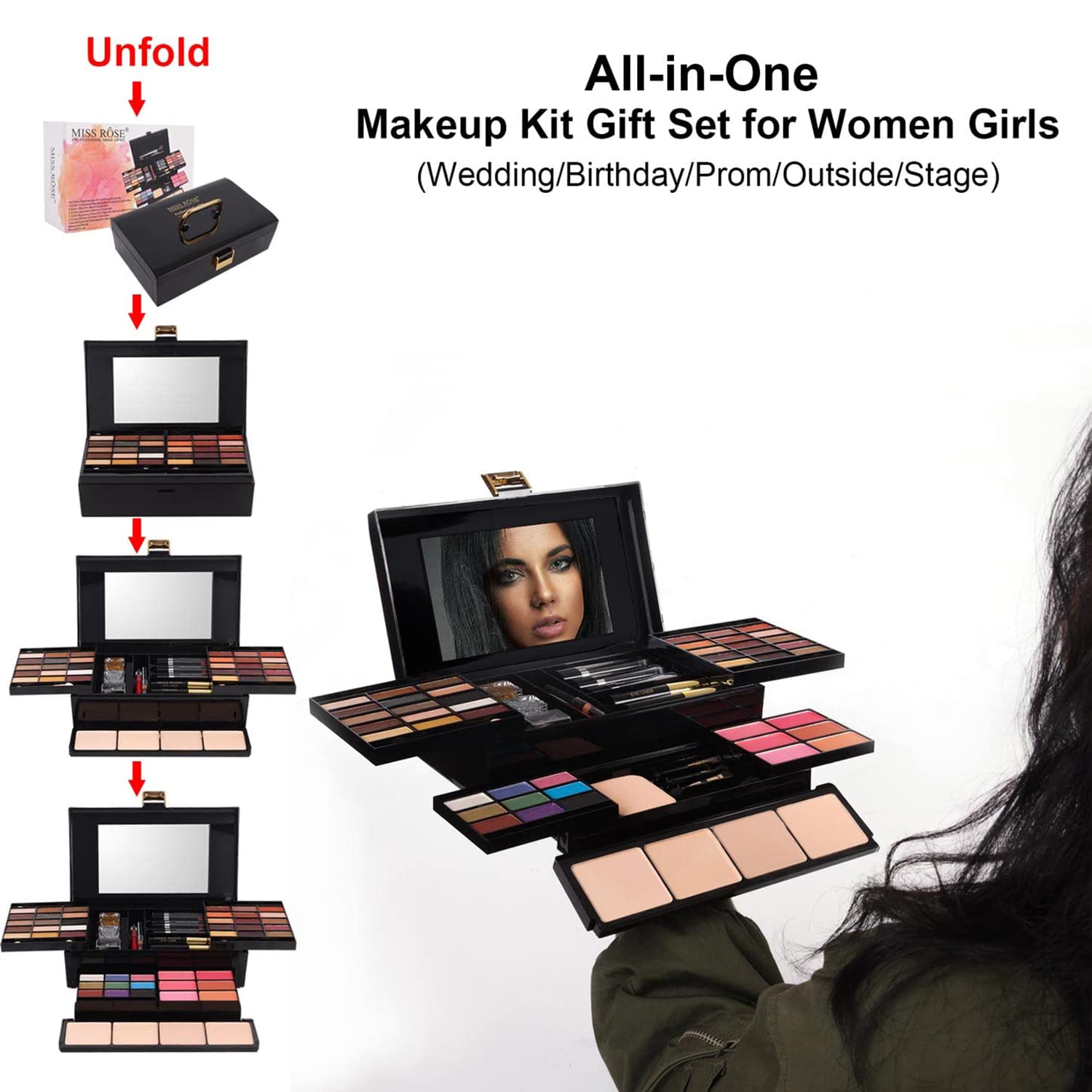 Miss Rose M-58 eyeliners, lip liners, and brushes for precise makeup.
