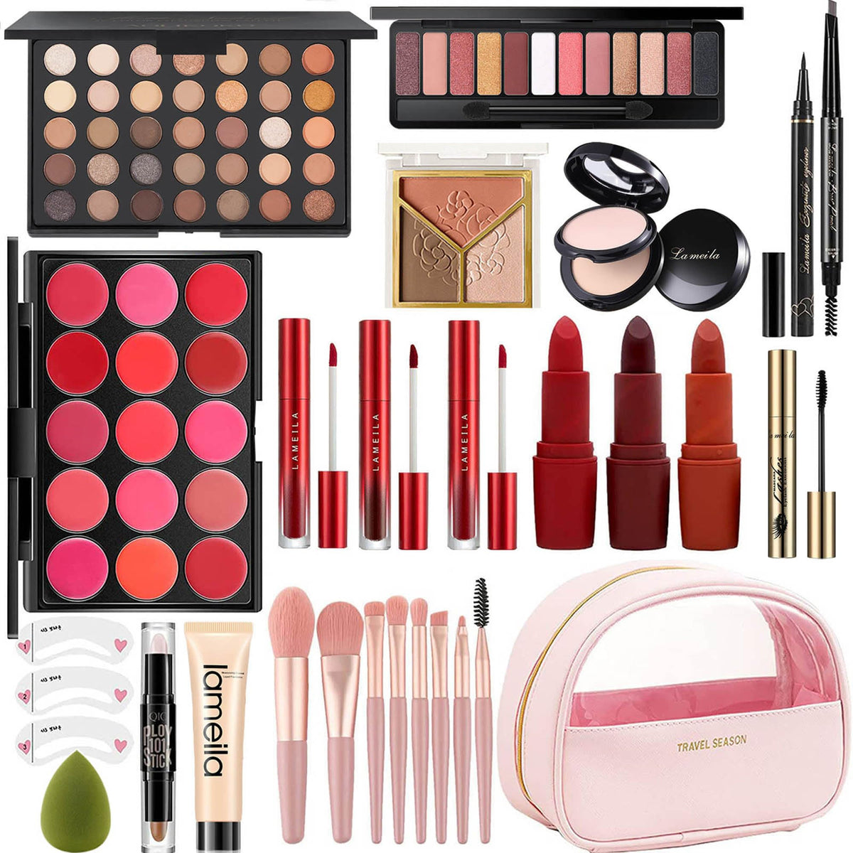 Miss Rose M all-in-one pink cosmetic bag travel-ready for touch-ups.