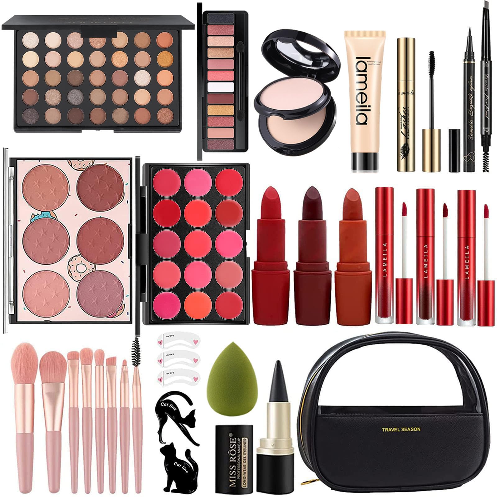 Miss Rose M All In One makeup kit in black case front for easy use on the go