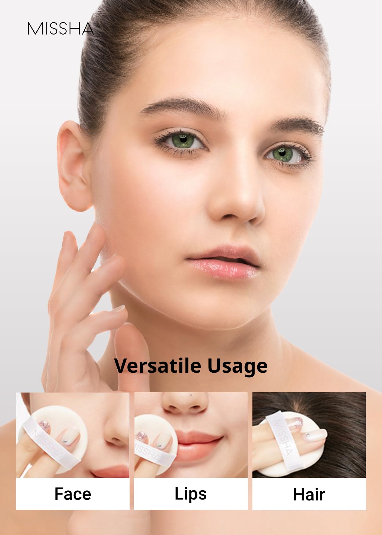 MISSHA Airy Pot pressed powder breathable formula adapts to skin tone for a soft filter.