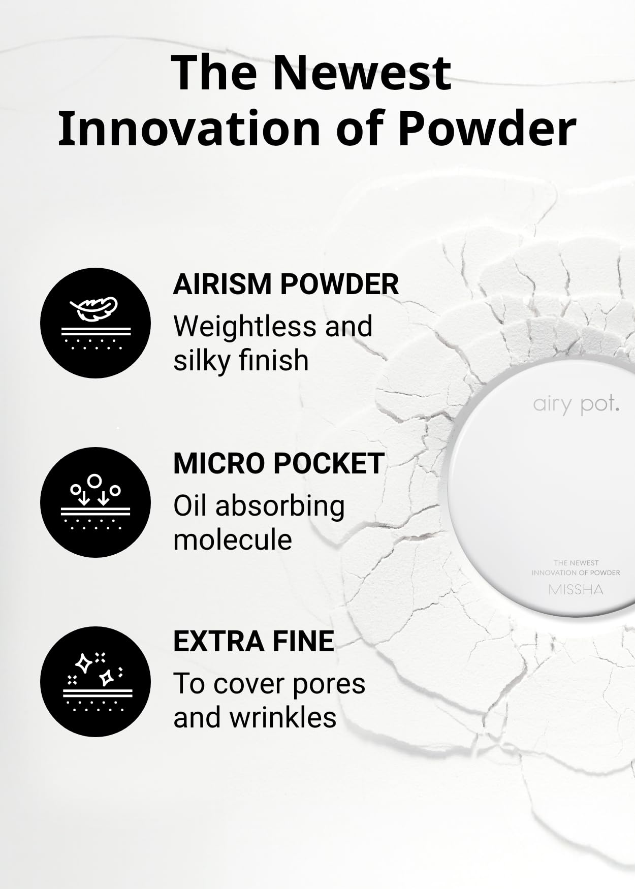 MISSHA Airy Pot pressed powder packaging detail highlights compact design.