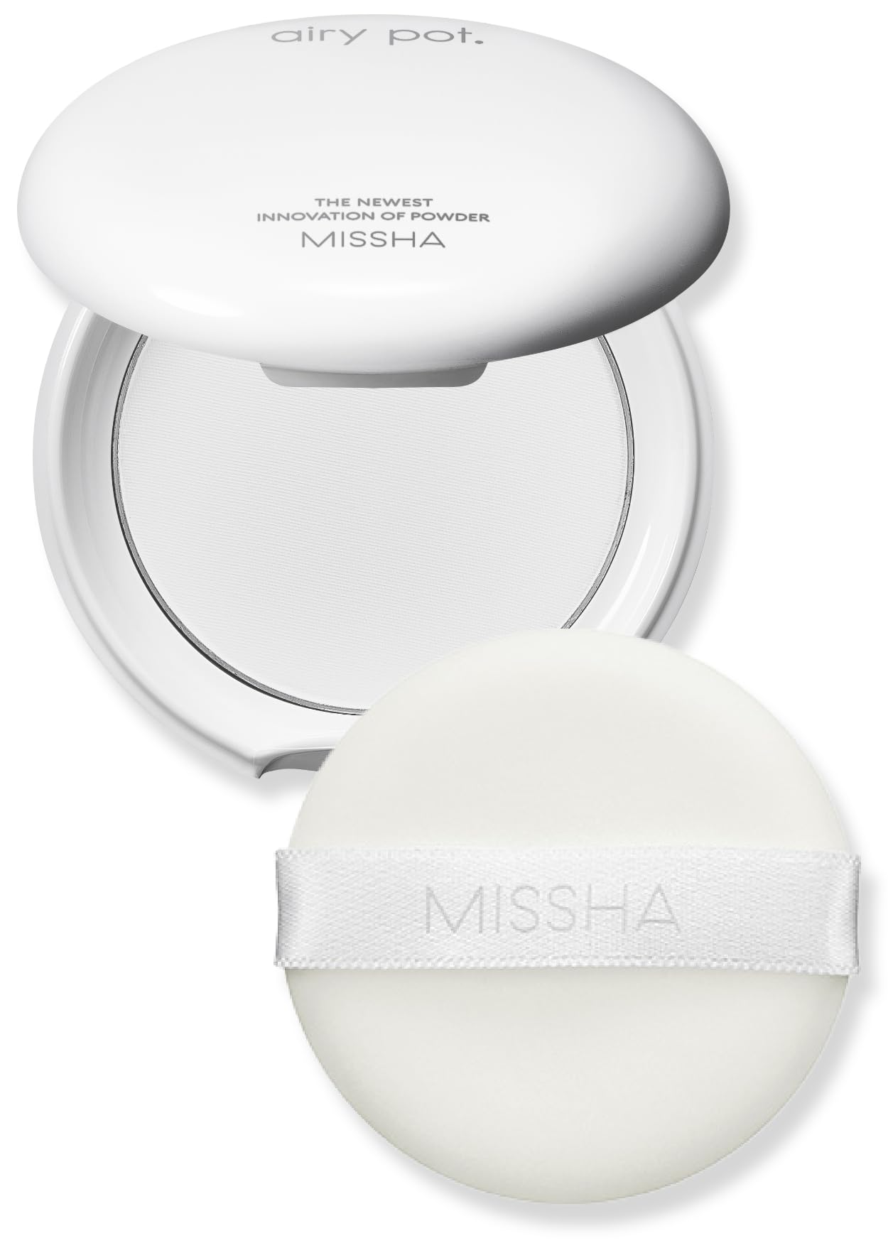 MISSHA Airy Pot pressed powder pact compact shows natural matte finish.