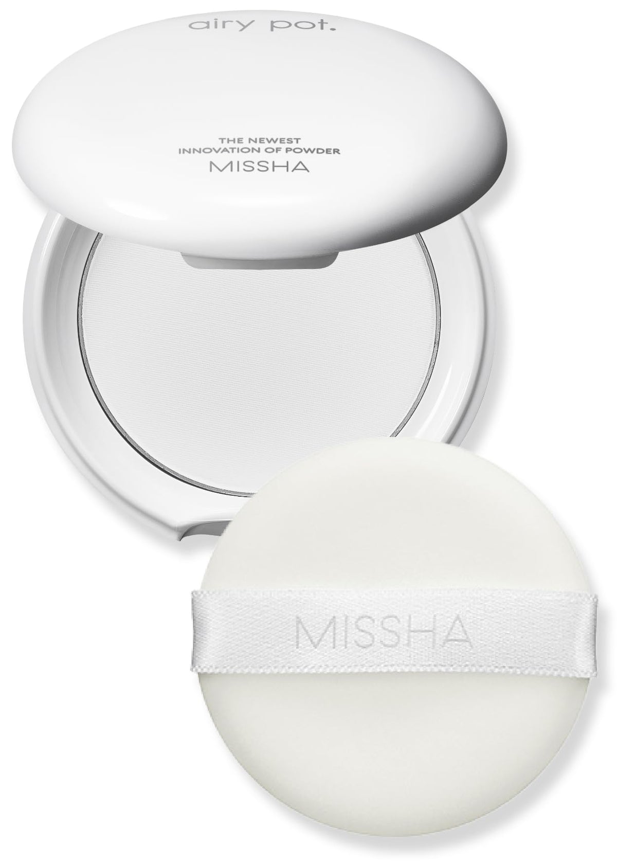 MISSHA Airy Pot pressed powder pact compact shows natural matte finish.