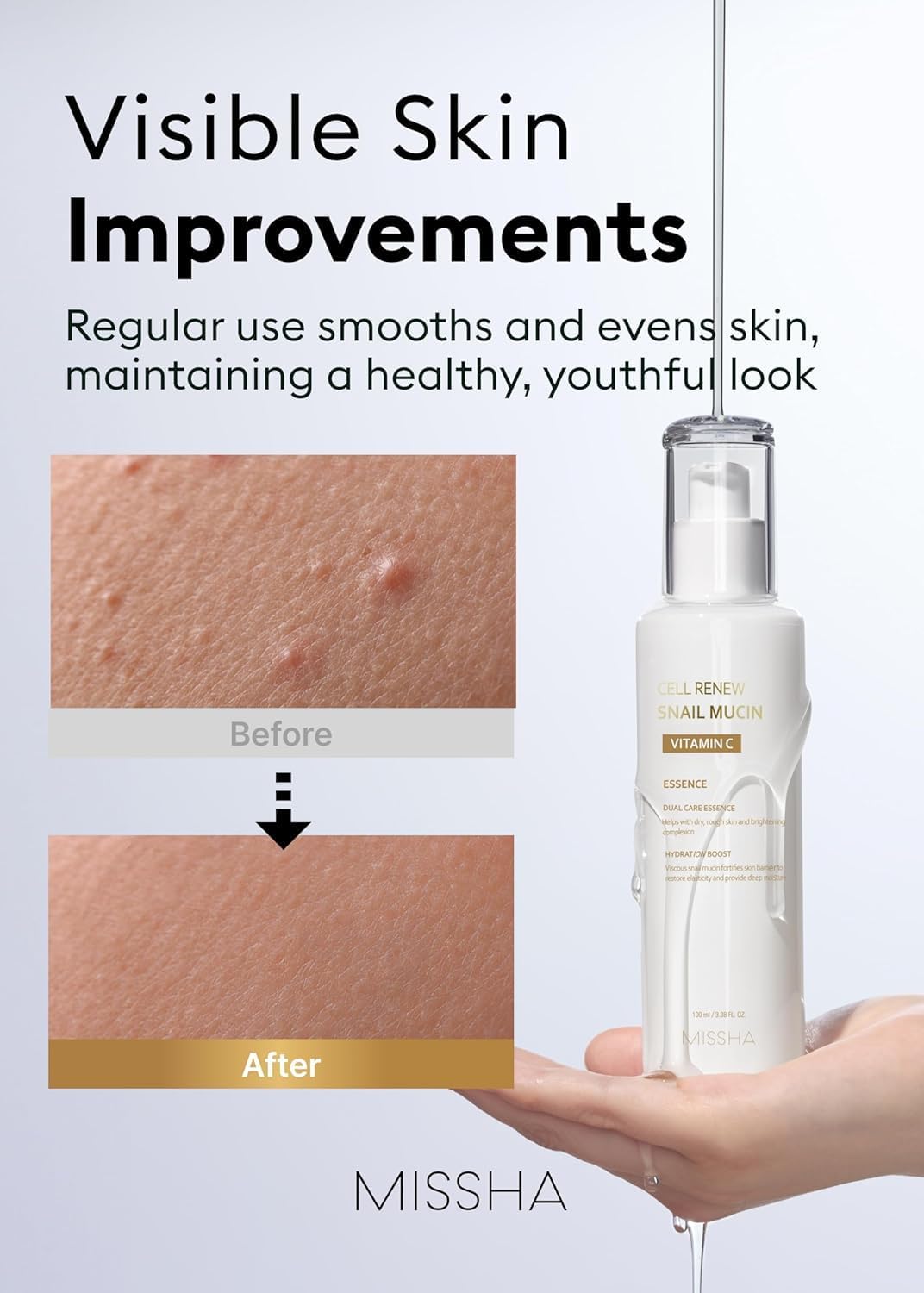 MISSHA Cell Renew Snail Mucin Essence closeup showing silky texture ready for layering