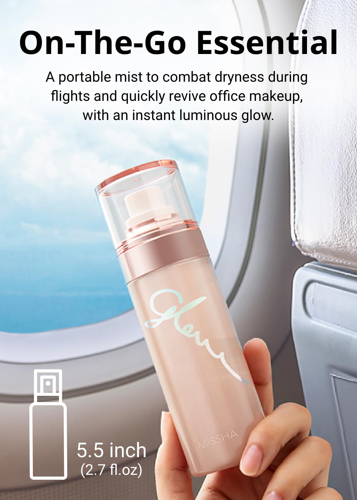 MISSHA Glow Skin Balm To Go Mist in bag illustrating portable hydration for travel