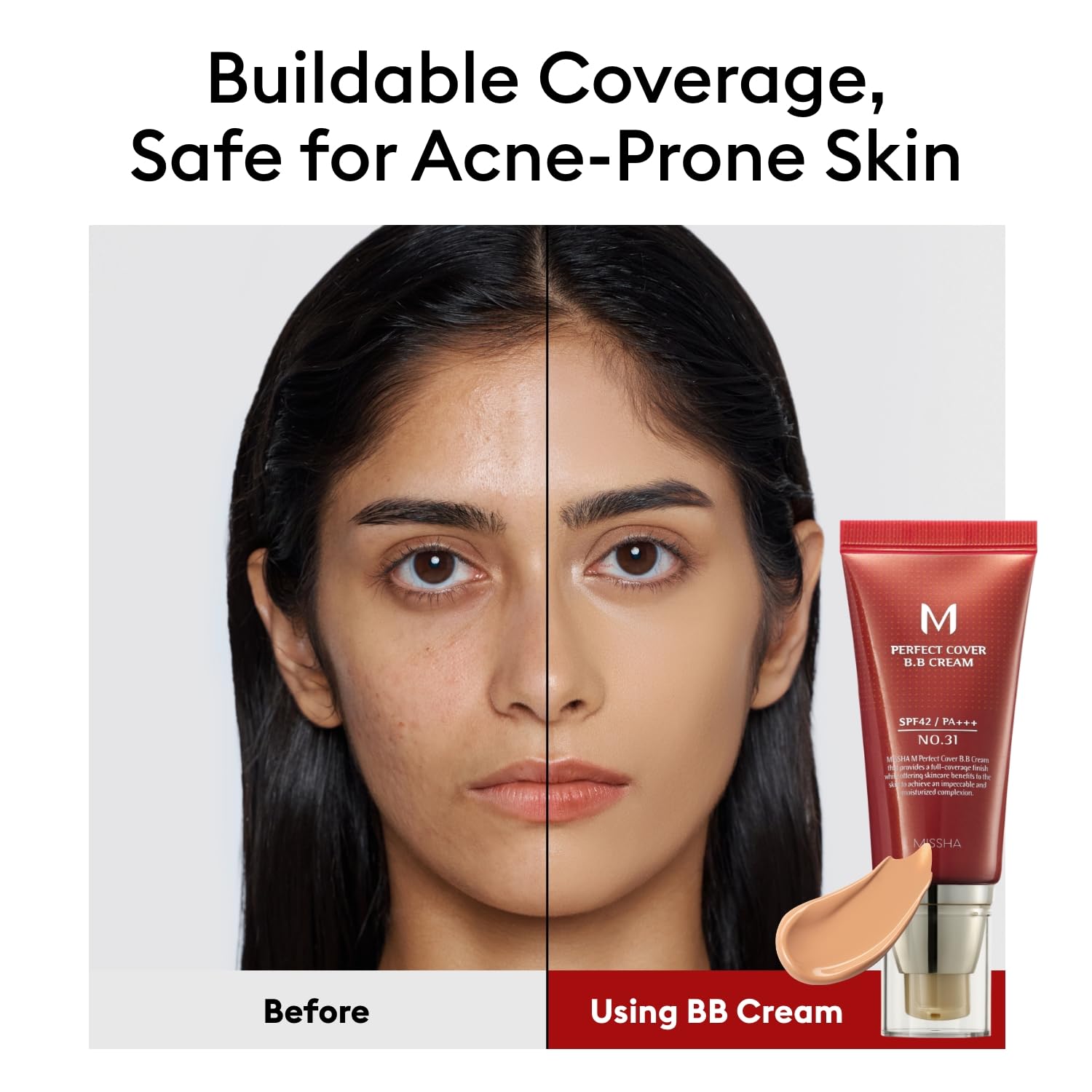 MISSHA M Perfect Cover BB Cream No.31 Golden Beige on skin for natural-looking finish