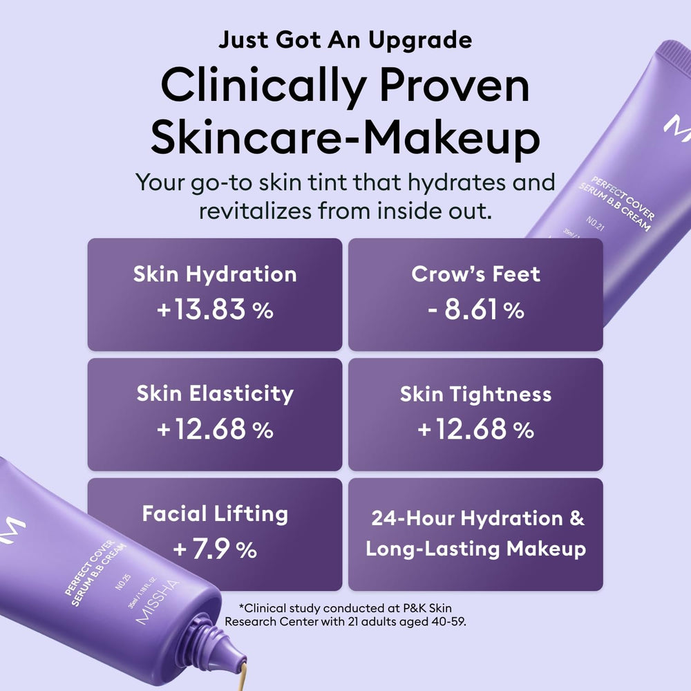MISSHA M Perfect Cover Serum BB Cream No.13 natural finish on face highlighting glow.