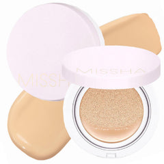 MISSHA Magic Cushion Foundation No.23 compact demonstrates portable coverage for on-the-go touchups.