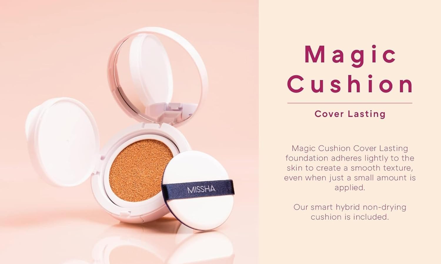 MISSHA Magic Cushion Foundation No.23 sponge closeup highlights easy blending and reduced waste.