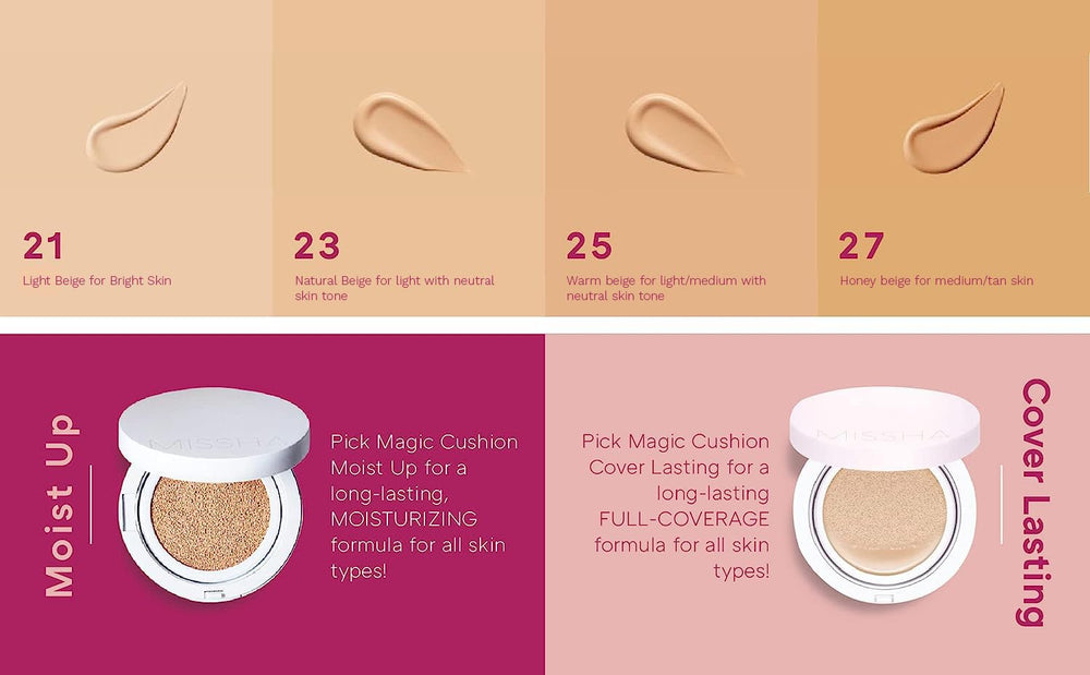 MISSHA Magic Cushion No.23 natural-beige packaging-shot communicates premium, shade-true presentation.