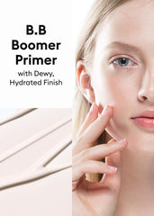 MISSHA M BB Boomer Primer glass bottle close-up highlights radiant skin prep and luminous glow.