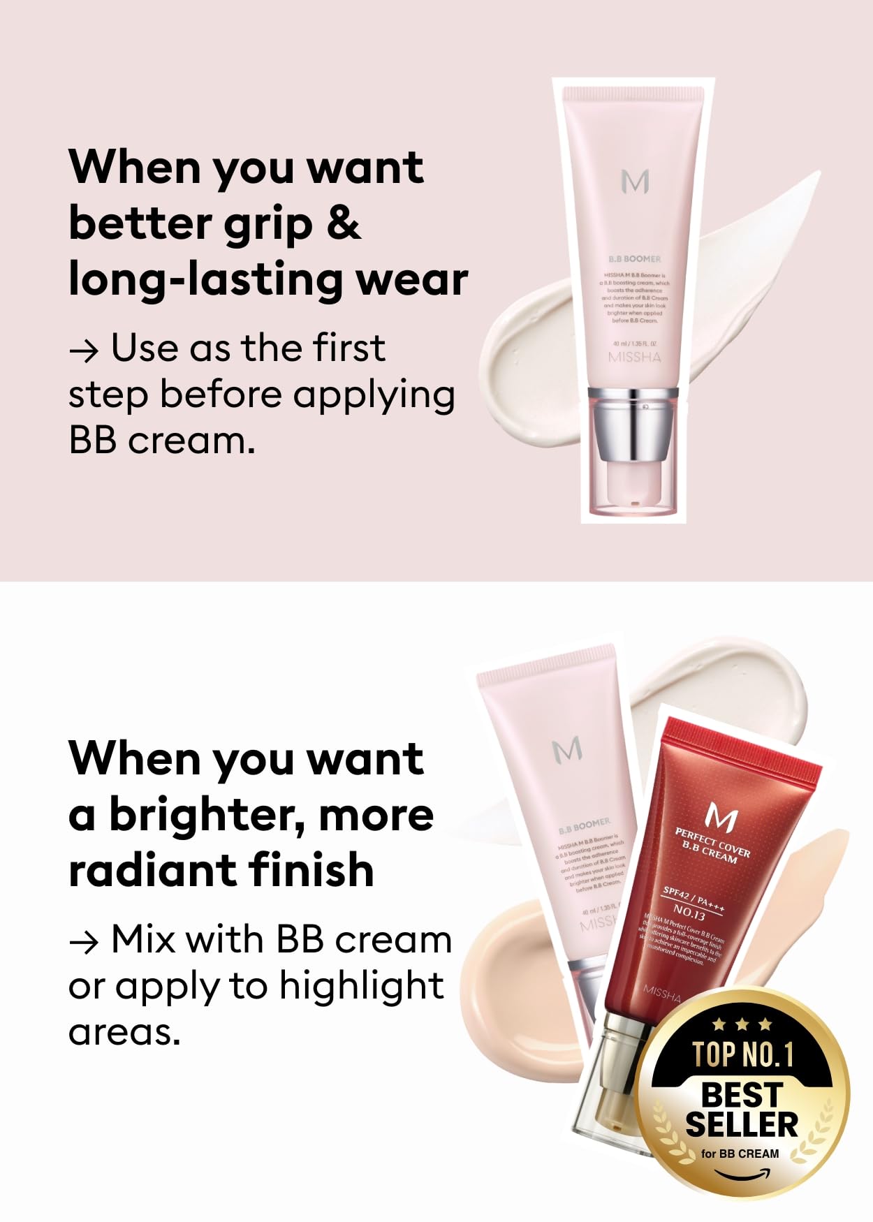 MISSHA M BB Boomer Primer ingredient list close-up highlights moringa and squalene hydration.