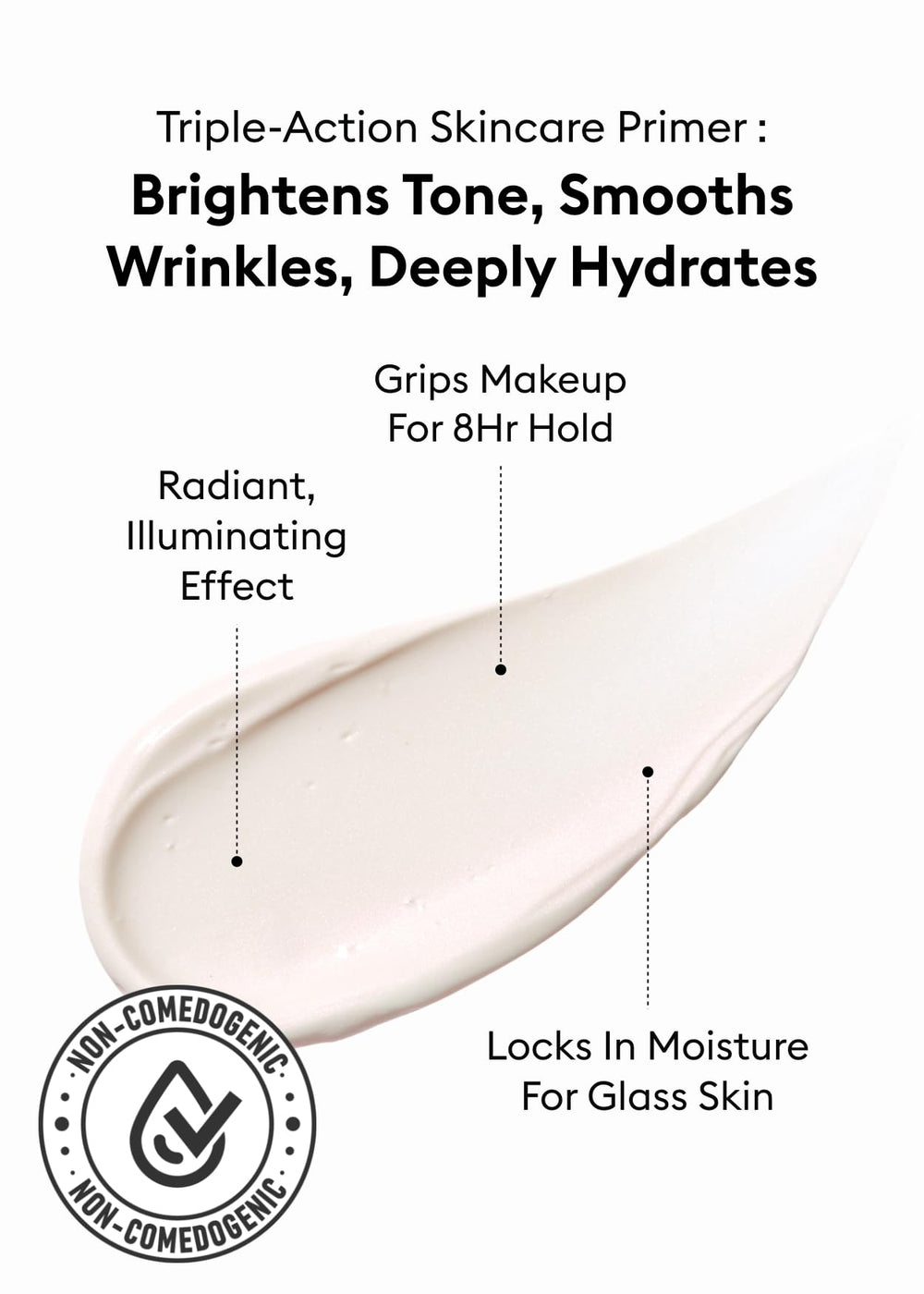 MISSHA M BB Boomer Primer swatch on skin shows moisture-rich texture for hydrated makeup base.