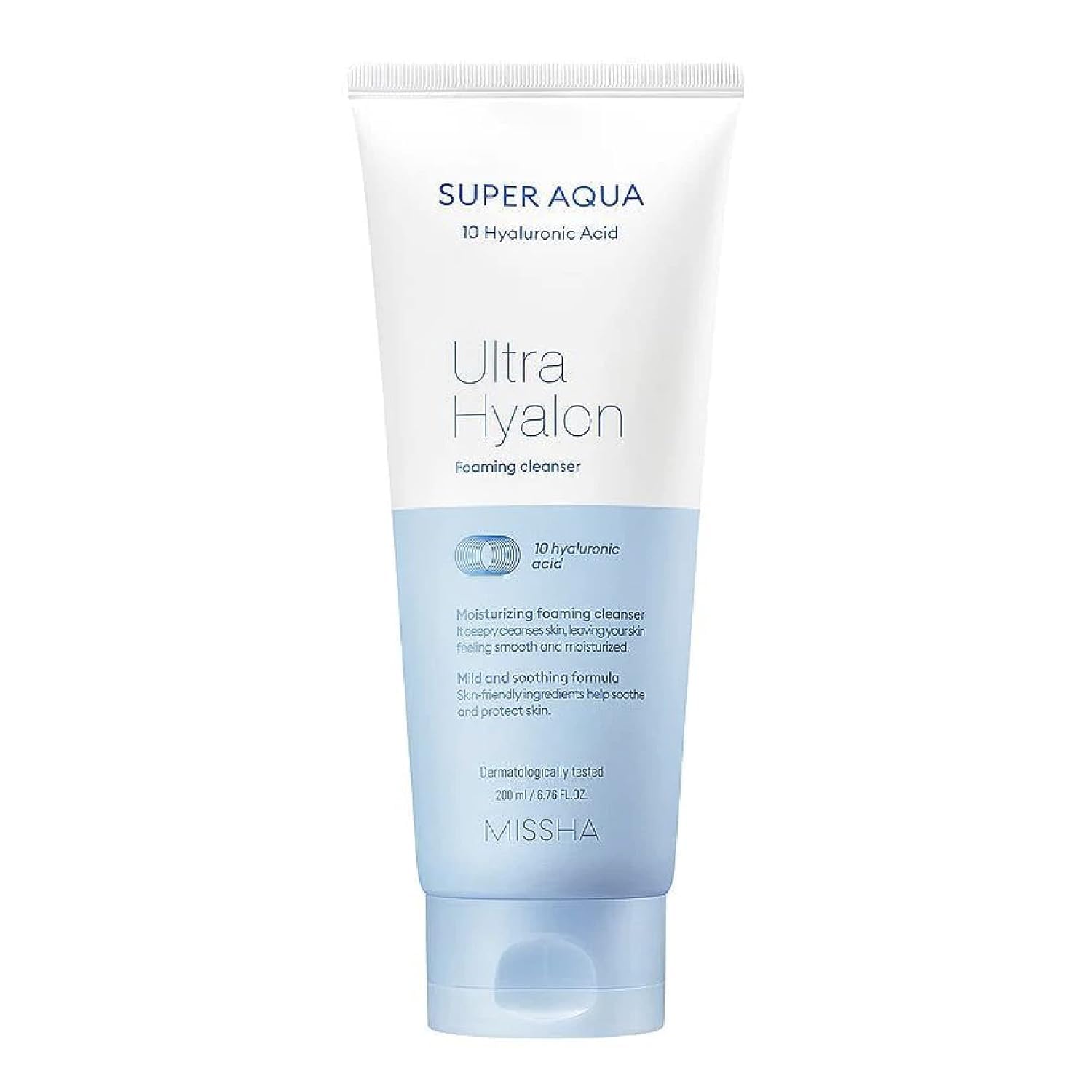 Missha Super Aqua Ultra Hyalron cleansing foam shows rich foam for gentle cleansing and hydration