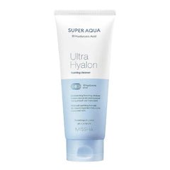 Missha Super Aqua Ultra Hyalron cleansing foam shows rich foam for gentle cleansing and hydration