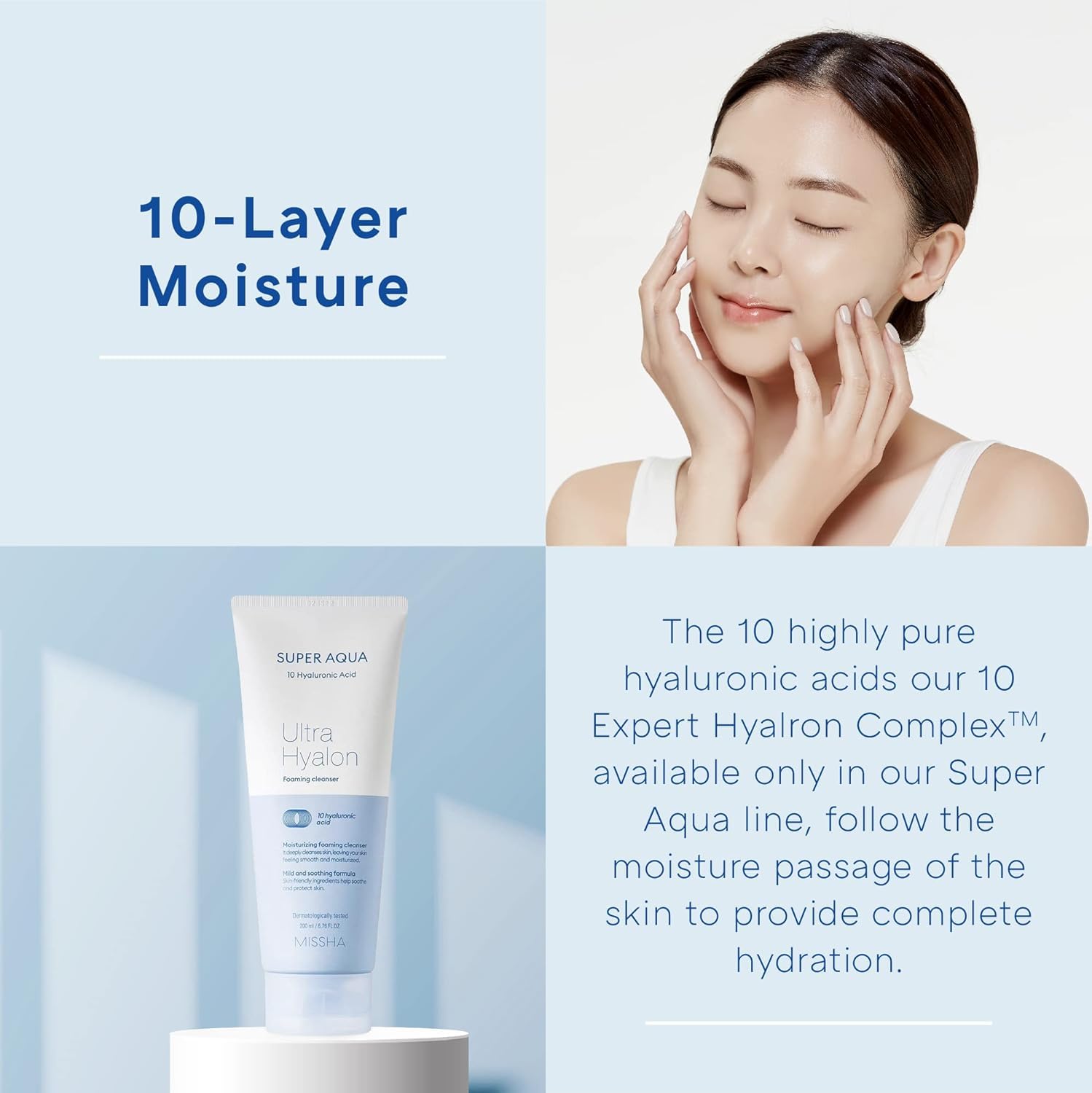 Foaming action activated with water to deliver hydrating cleanse during routine