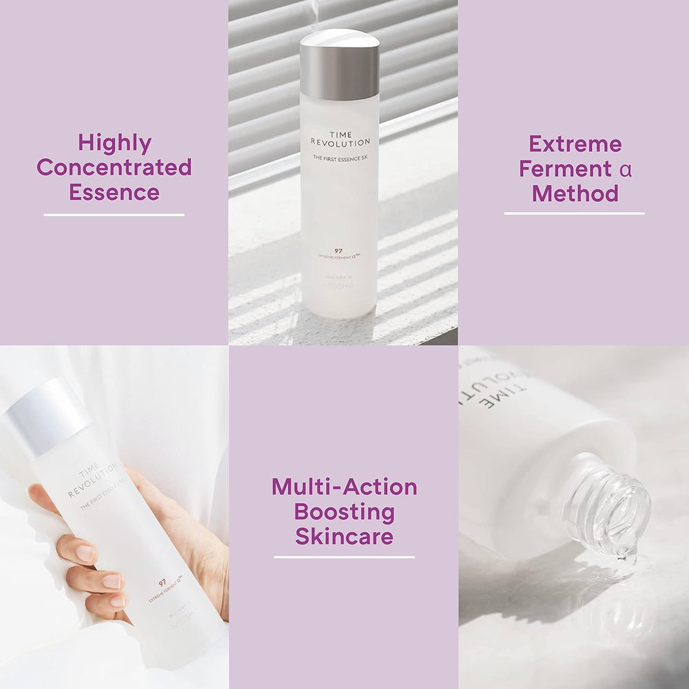 MISSHA Time Revolution First Essence 5X cotton-pad application to even texture and hydration.