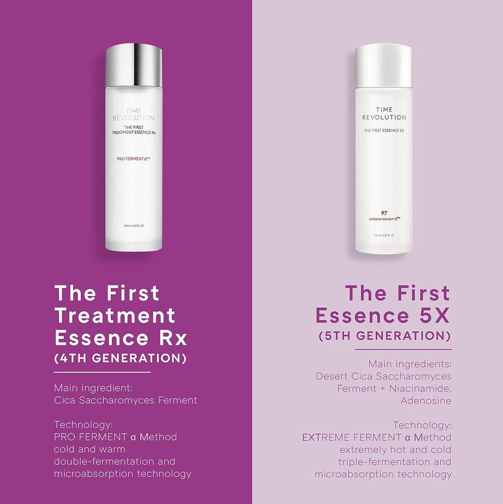 MISSHA Time Revolution First Essence 5X glass-bottle close-up for premium hydration.