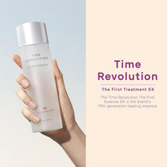 MISSHA Time Revolution First Essence 5X bottle shown in palm for quick skin hydration.
