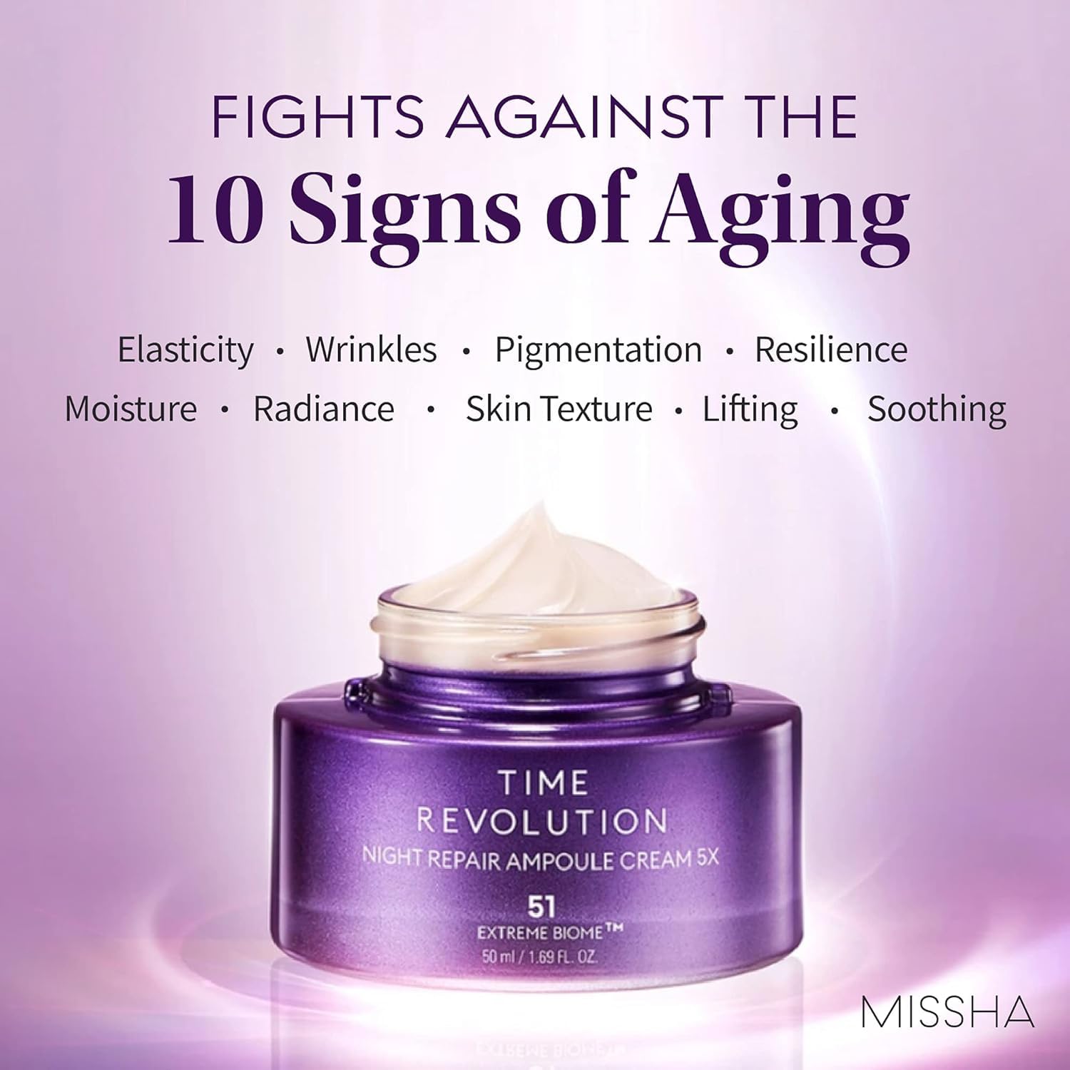 MISSHA Time Revolution Night Repair Ampoule Cream ingredients including jojoba and sunflower oils