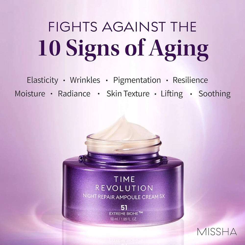 MISSHA Time Revolution Night Repair Ampoule Cream ingredients including jojoba and sunflower oils